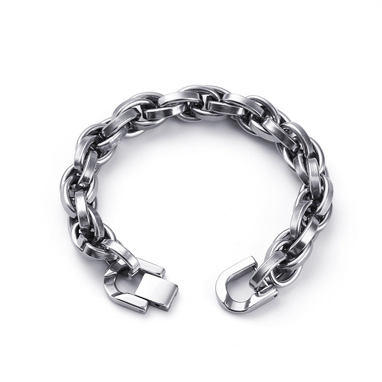 Titanium Steel Chain Link Men’s Bracelet – 11mm Thick Polished Chain