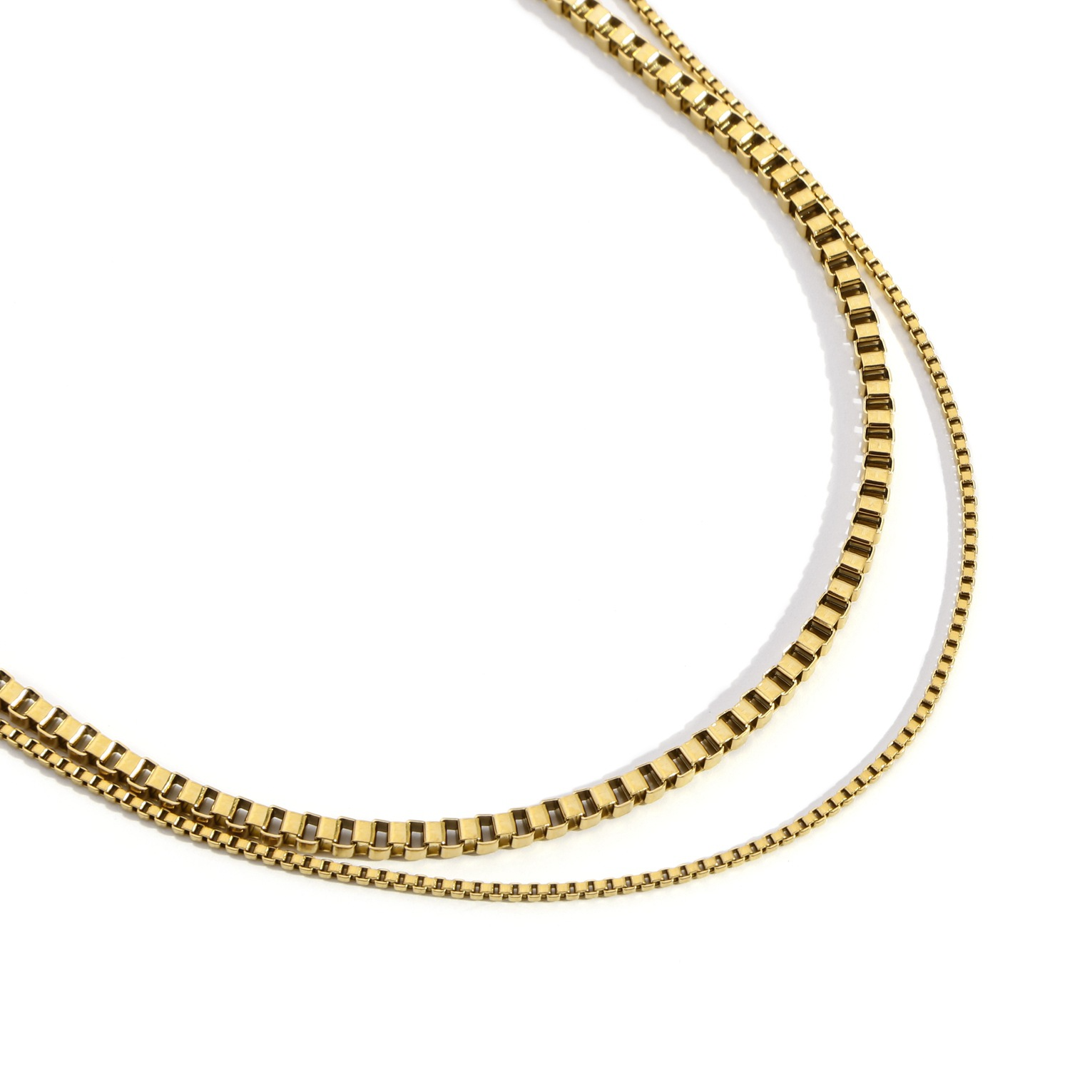 Premium Stainless Steel Box Chain Necklace – Luxury Square Link in Gold, Silver & Black