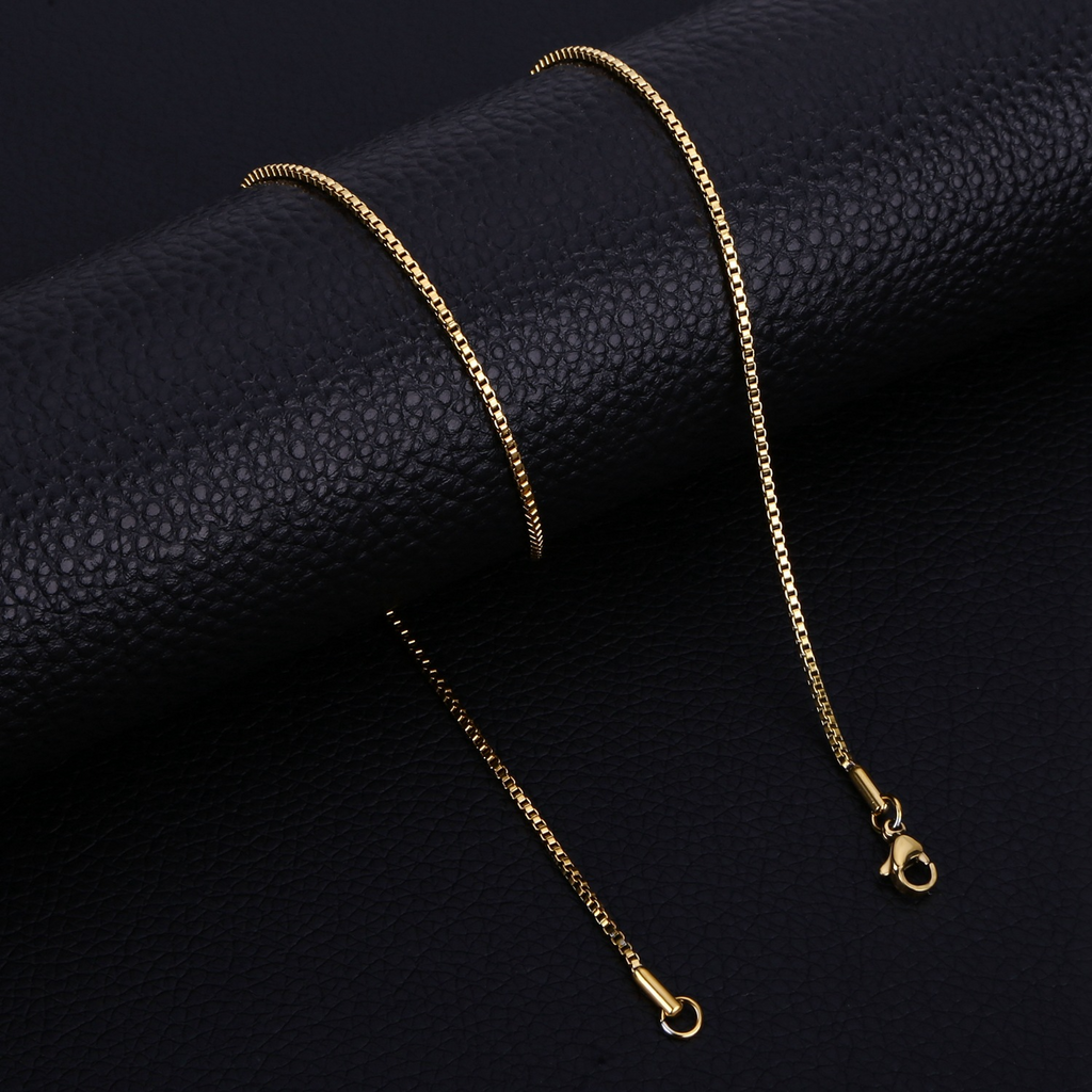 Premium Stainless Steel Box Chain Necklace – Luxury Square Link in Gold, Silver & Black