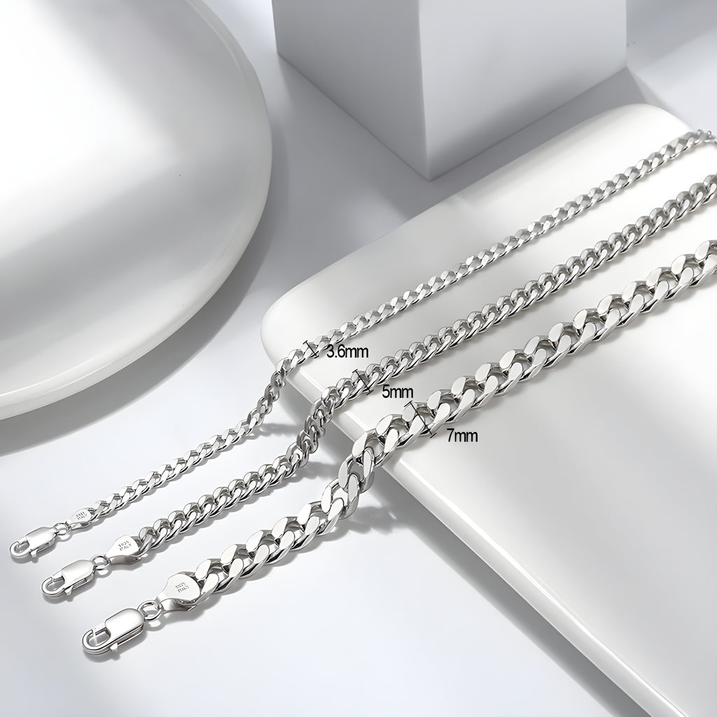 S925 Sterling Silver Cuban Link Bracelet – Precision Polished Chain in 3.6mm, 5mm & 7mm Widths