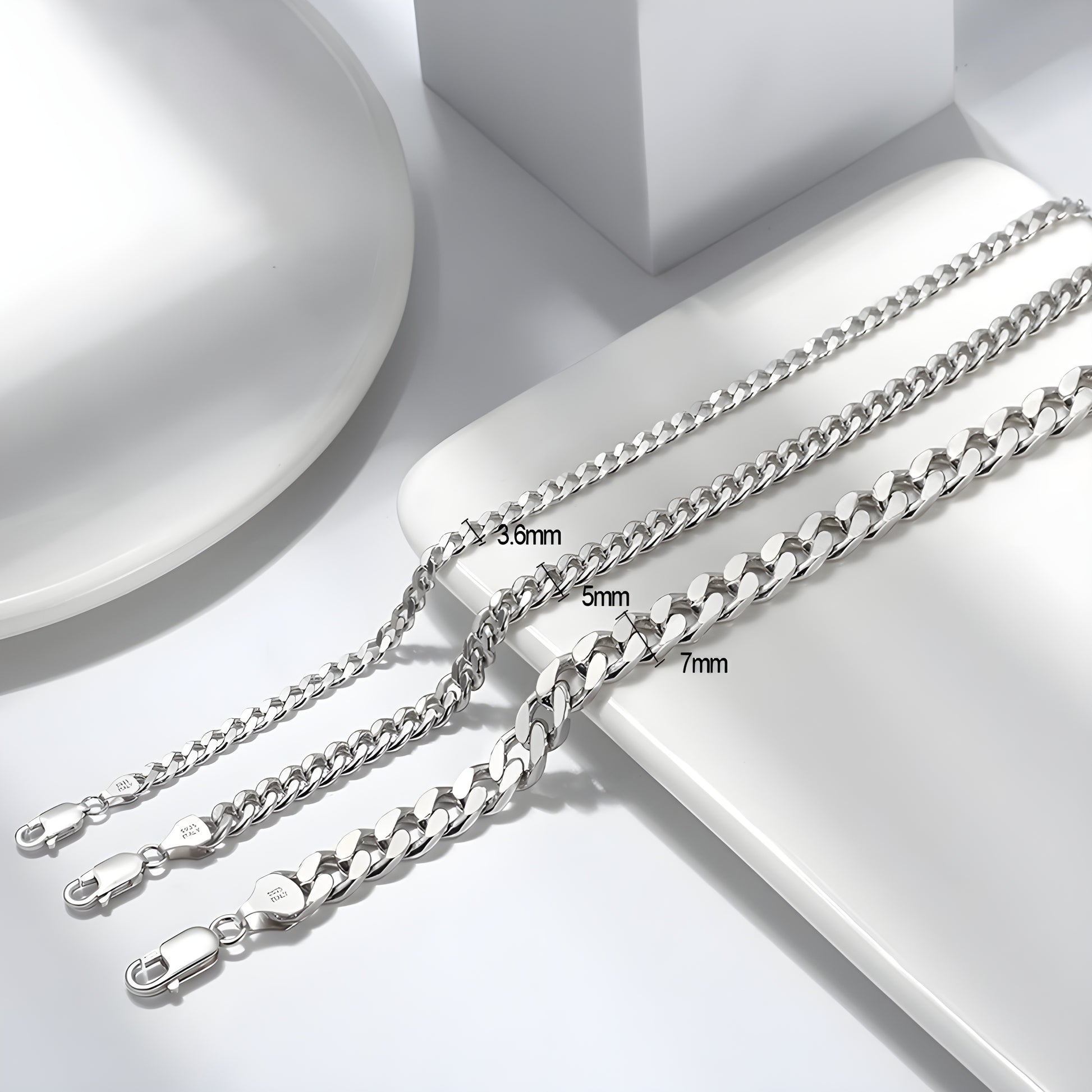 S925 Sterling Silver Cuban Link Bracelet – Precision Polished Chain in 3.6mm, 5mm & 7mm Widths