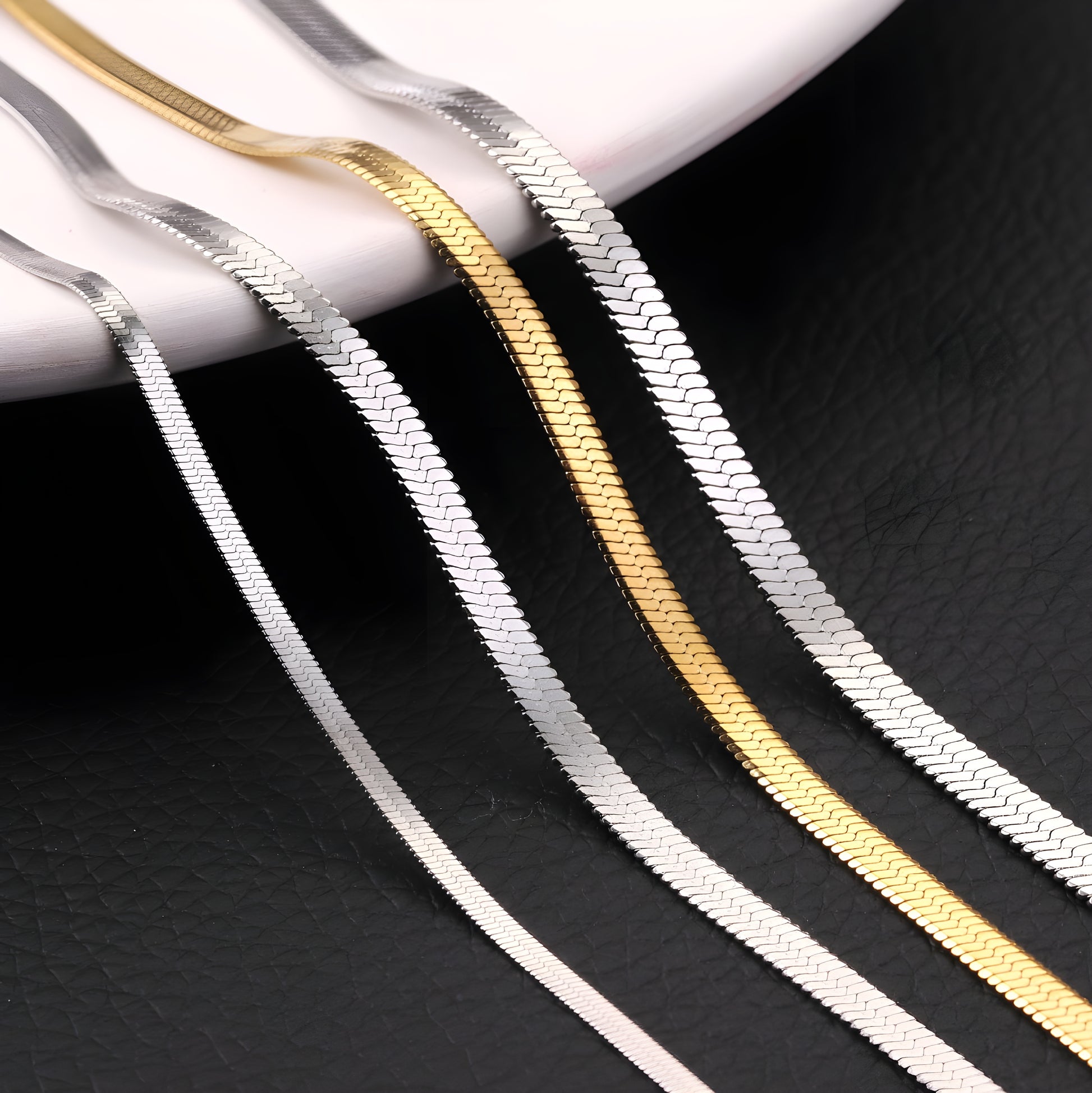 Sculpted Stainless Steel Flat Snake Chain – Precision-Crafted Minimalist Bracelet & Necklace Collection | 3mm–5mm Width, 16–60cm Lengths
