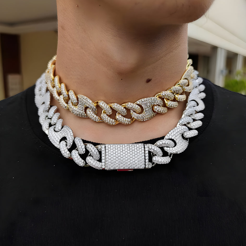 20mm Iced Cuban Link Chain Necklace & Bracelet – Heavyweight Hip Hop Statement Piece in Gold & Platinum Finish | Premium Zircon Detail