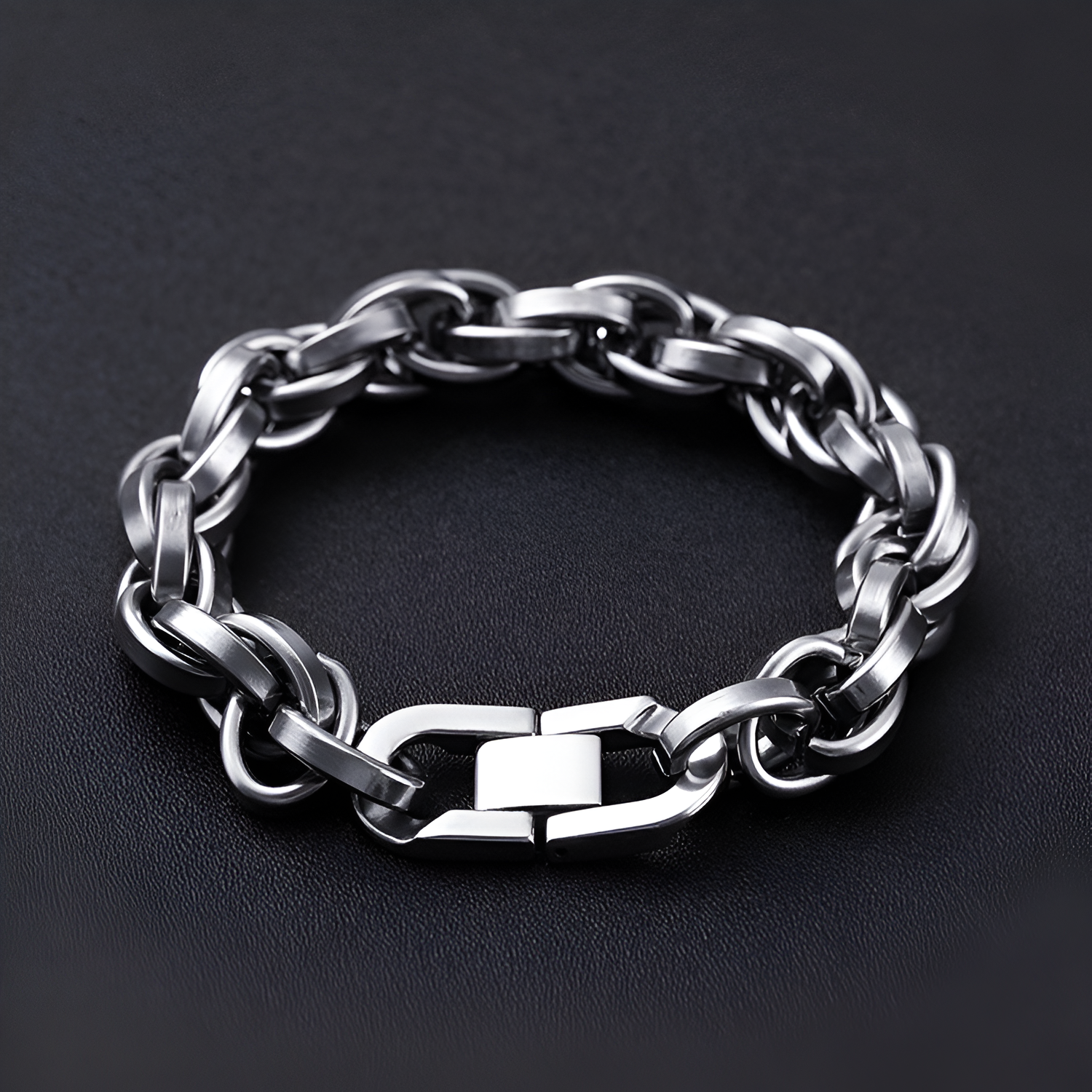 Titanium Steel Chain Link Men’s Bracelet – 11mm Thick Polished Chain
