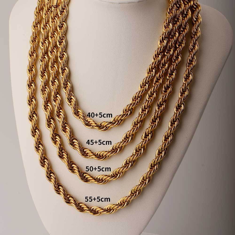 24K Gold Plated Luxury Rope Chain Necklace – Chunky Hip Hop Statement Piece