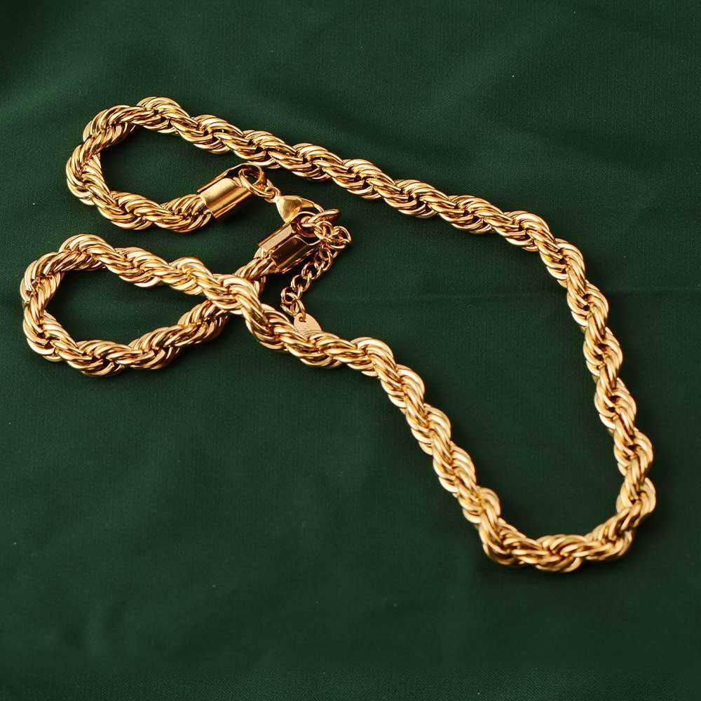 24K Gold Plated Luxury Rope Chain Necklace – Chunky Hip Hop Statement Piece