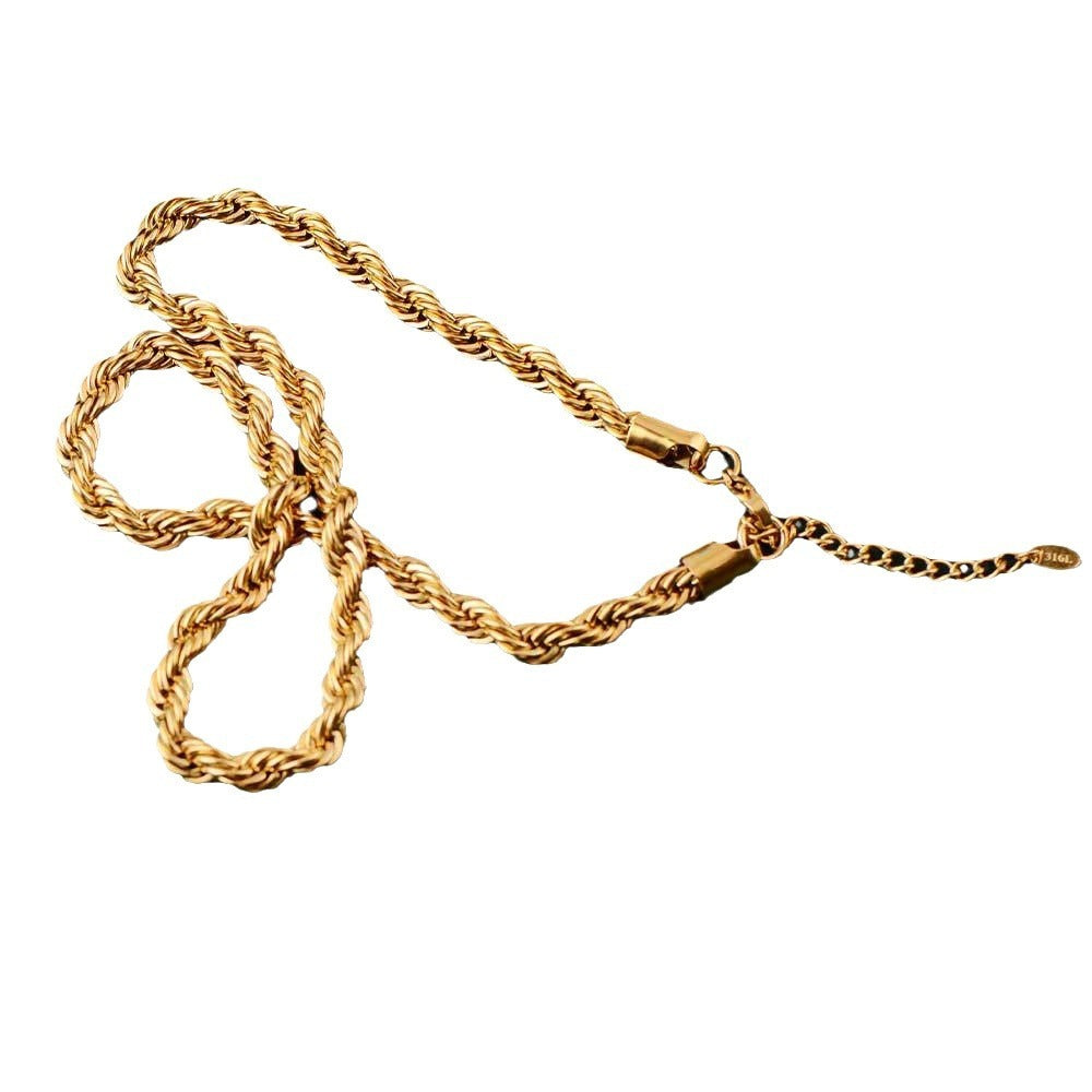 24K Gold Plated Luxury Rope Chain Necklace – Chunky Hip Hop Statement Piece