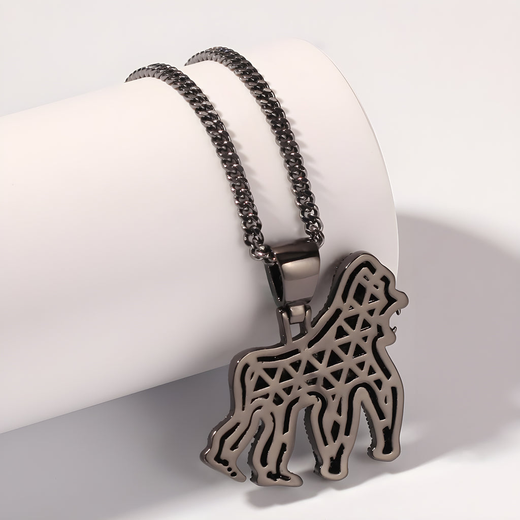 Roaring Gorilla Zircon Pendant Necklace – Gold-Tone Sculpted Statement Chain