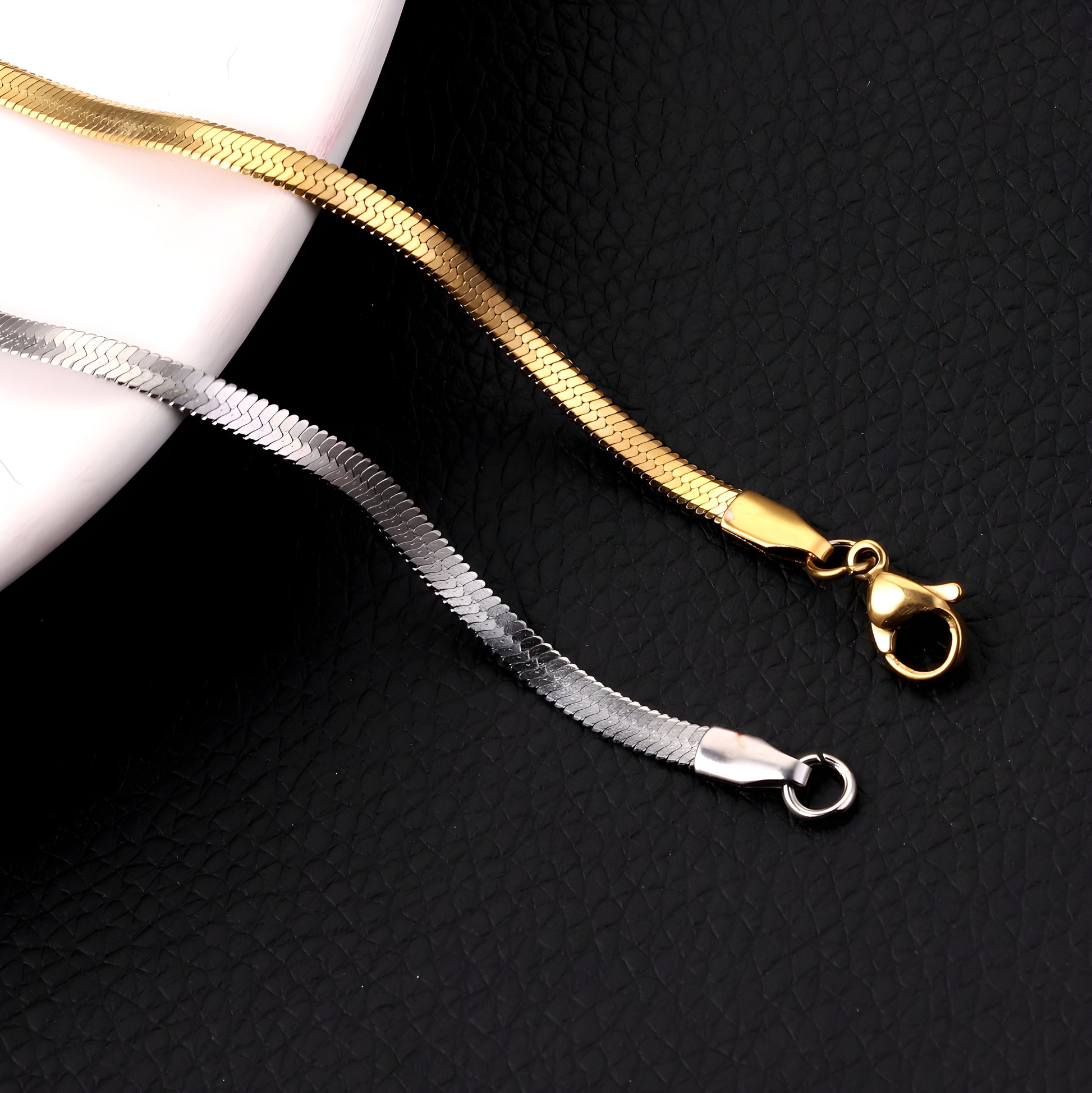 Sculpted Stainless Steel Flat Snake Chain – Precision-Crafted Minimalist Bracelet & Necklace Collection | 3mm–5mm Width, 16–60cm Lengths