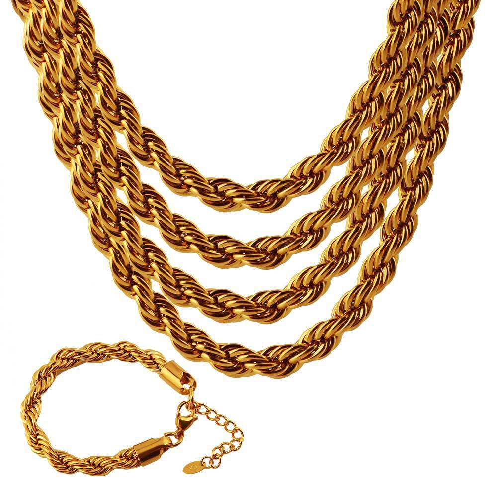 24K Gold Plated Luxury Rope Chain Necklace – Chunky Hip Hop Statement Piece