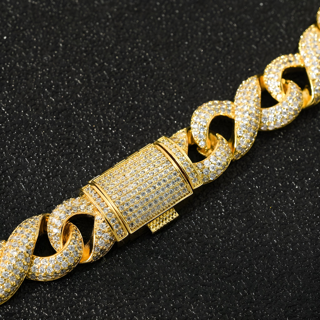 15mm Iced Cuban Link Chain – 5A+ Cubic Zirconia Statement Necklace with Real Gold Plating