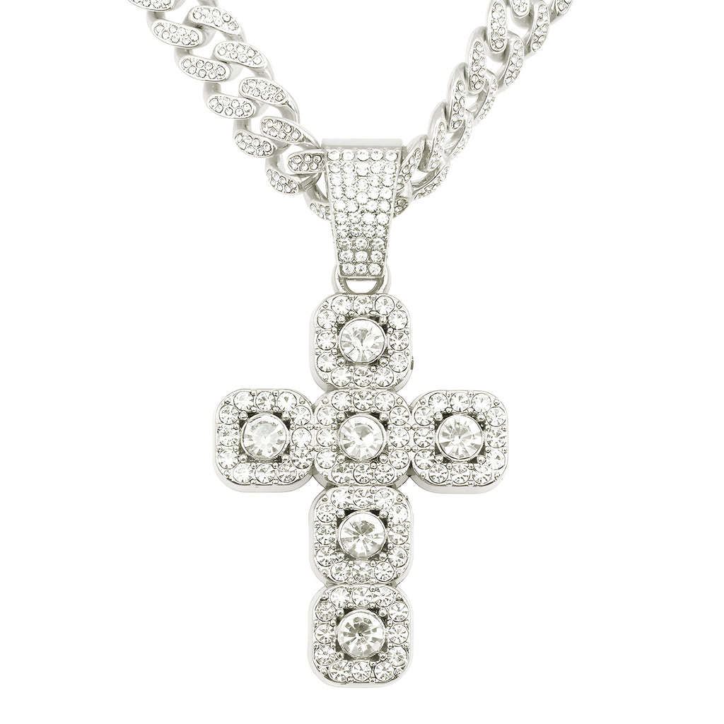 Luxury Hip Hop Diamond Cross Pendant Cuban Link Necklace – Gold-Tone Statement Chain