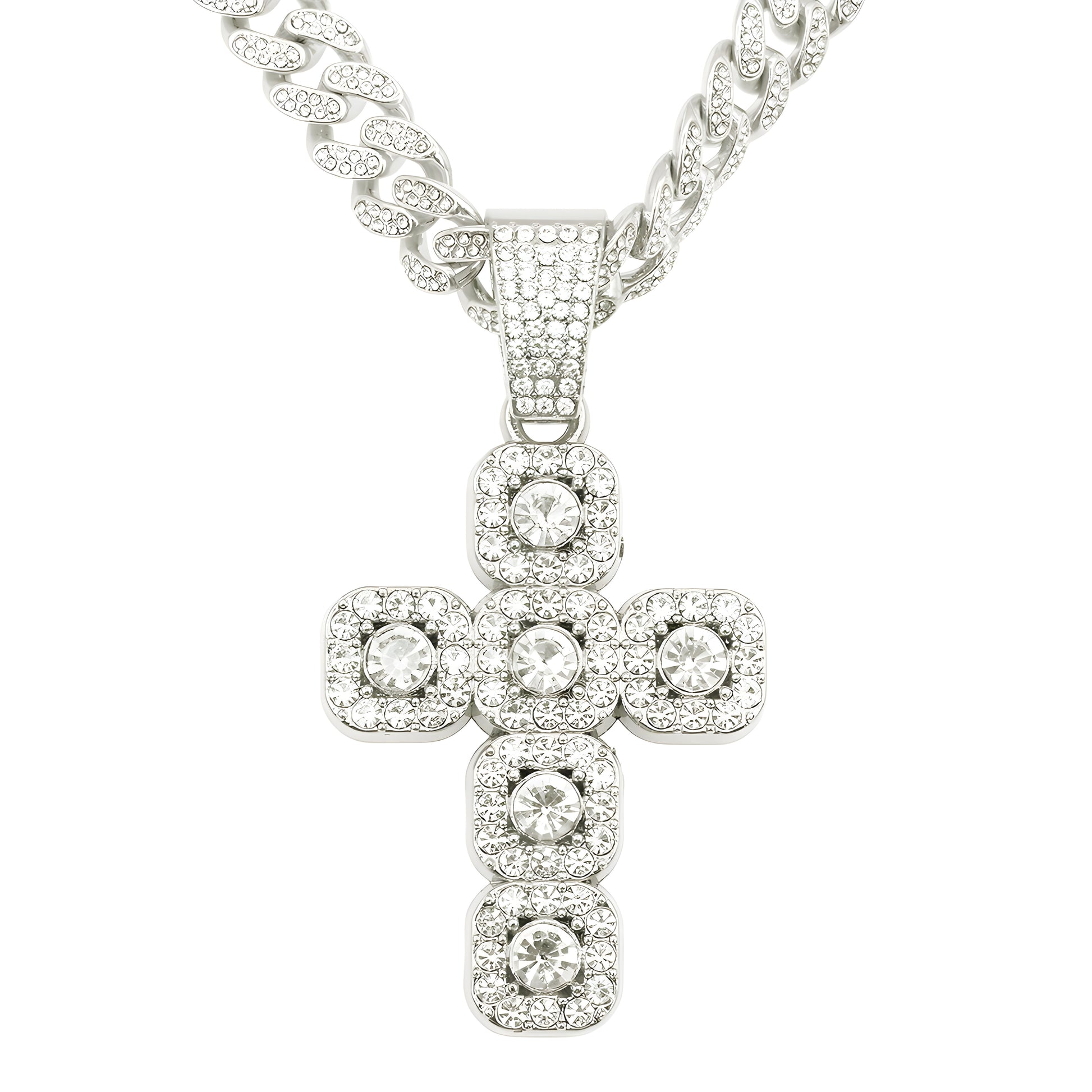 Luxury Hip Hop Diamond Cross Pendant Cuban Link Necklace – Gold-Tone Statement Chain
