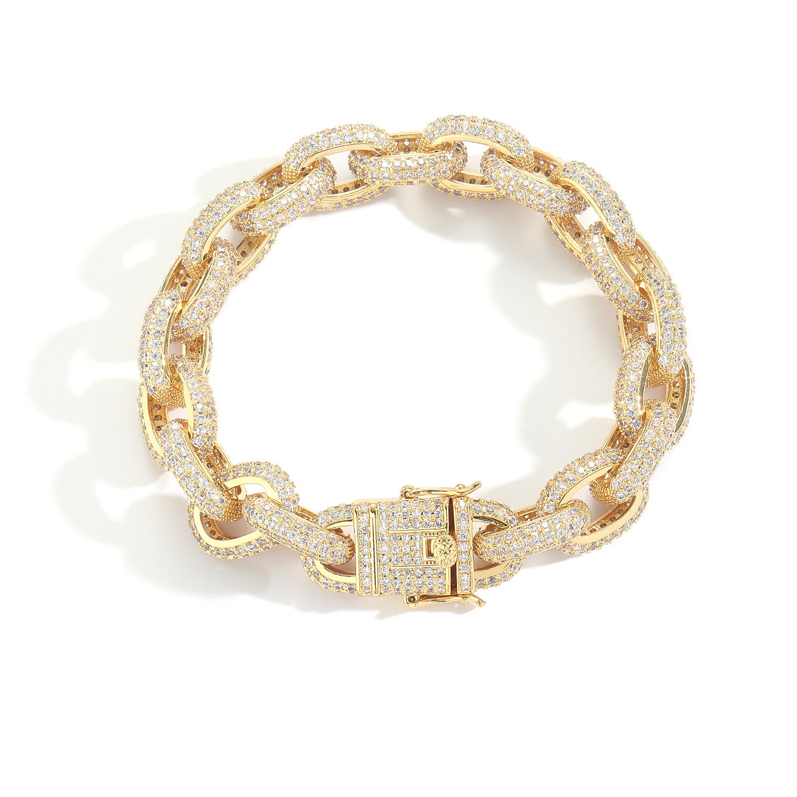 Luxury 12mm Zircon-Encrusted Cuban Link Bracelet – Gold & Silver Premium Edition