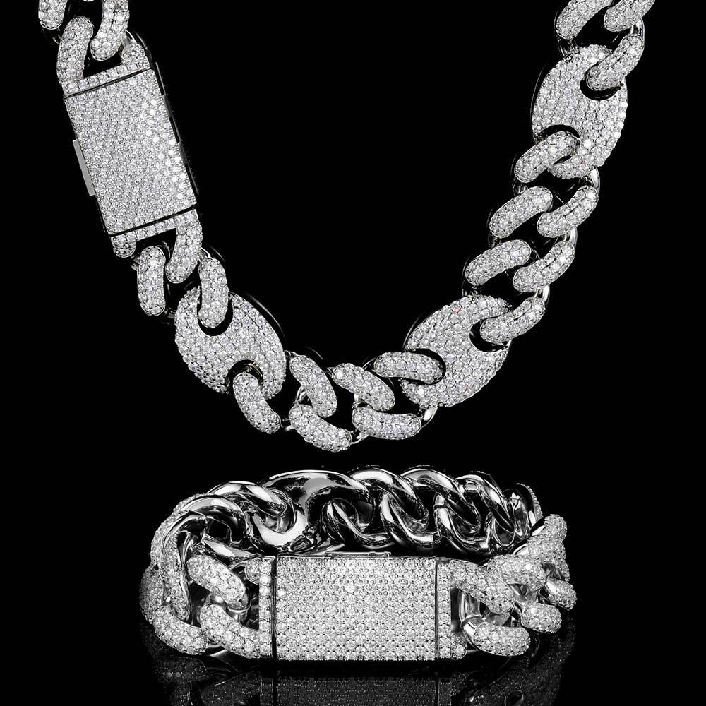 20mm Iced Cuban Link Chain Necklace & Bracelet – Heavyweight Hip Hop Statement Piece in Gold & Platinum Finish | Premium Zircon Detail