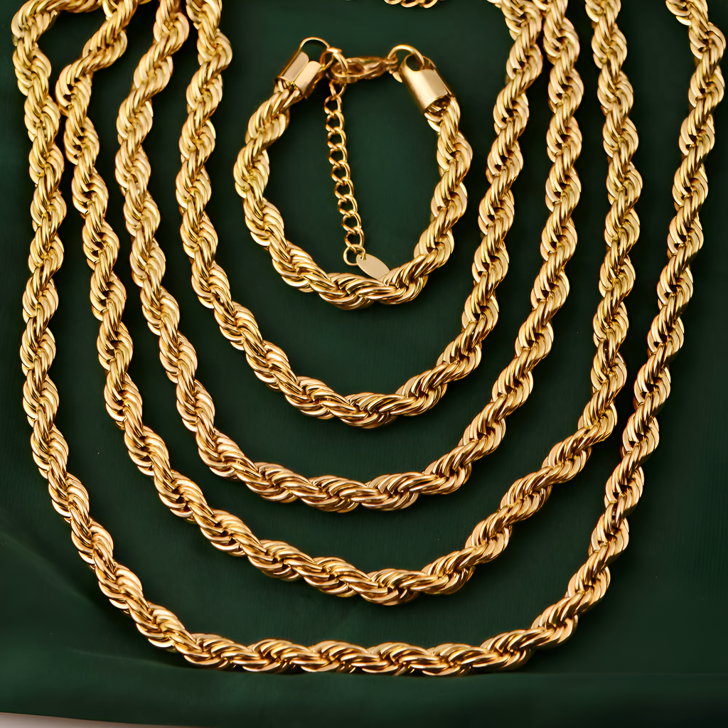 24K Gold Plated Luxury Rope Chain Necklace – Chunky Hip Hop Statement Piece