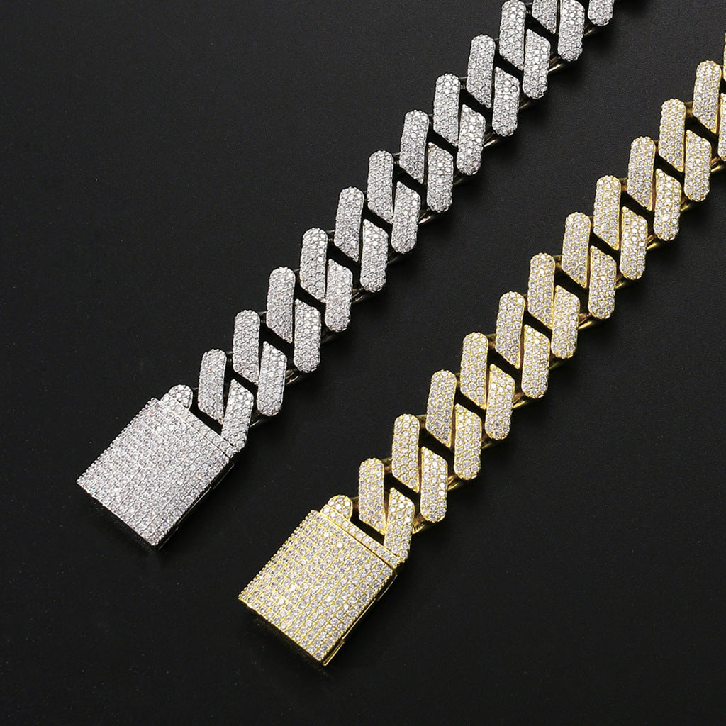 24K Gold-Plated Cuban Link Chain Necklace – Handset Micro Zircon Detailing – Statement Iced Out Luxury Piece