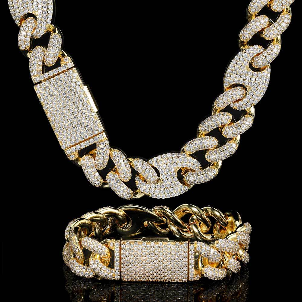 20mm Iced Cuban Link Chain Necklace & Bracelet – Heavyweight Hip Hop Statement Piece in Gold & Platinum Finish | Premium Zircon Detail