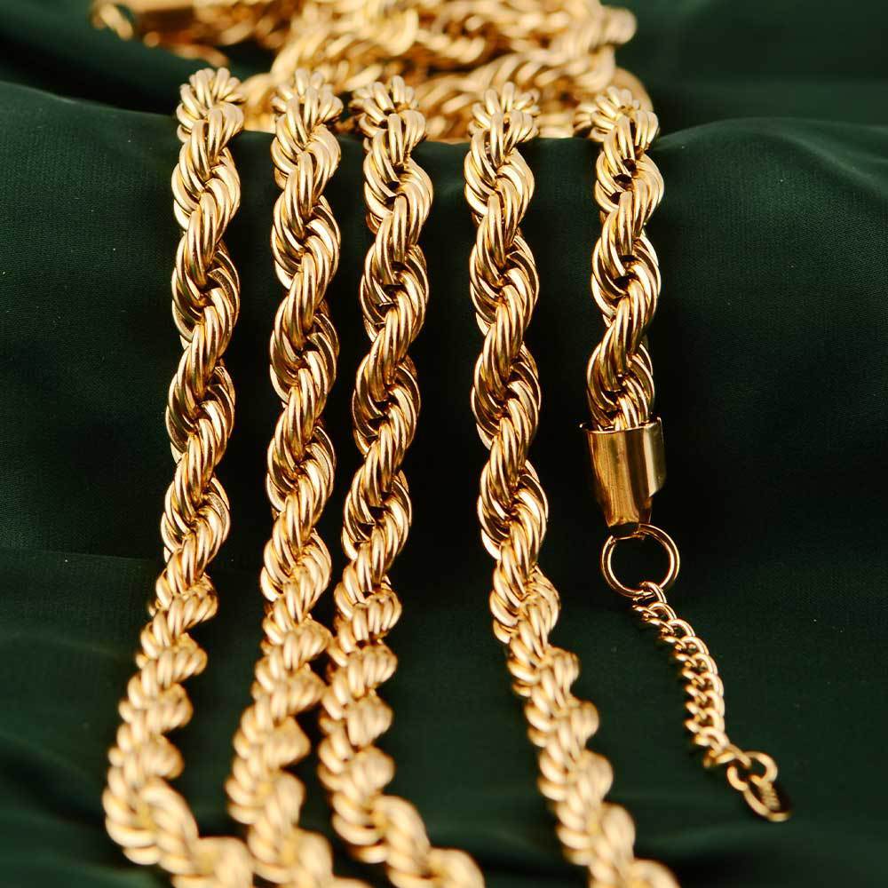 24K Gold Plated Luxury Rope Chain Necklace – Chunky Hip Hop Statement Piece