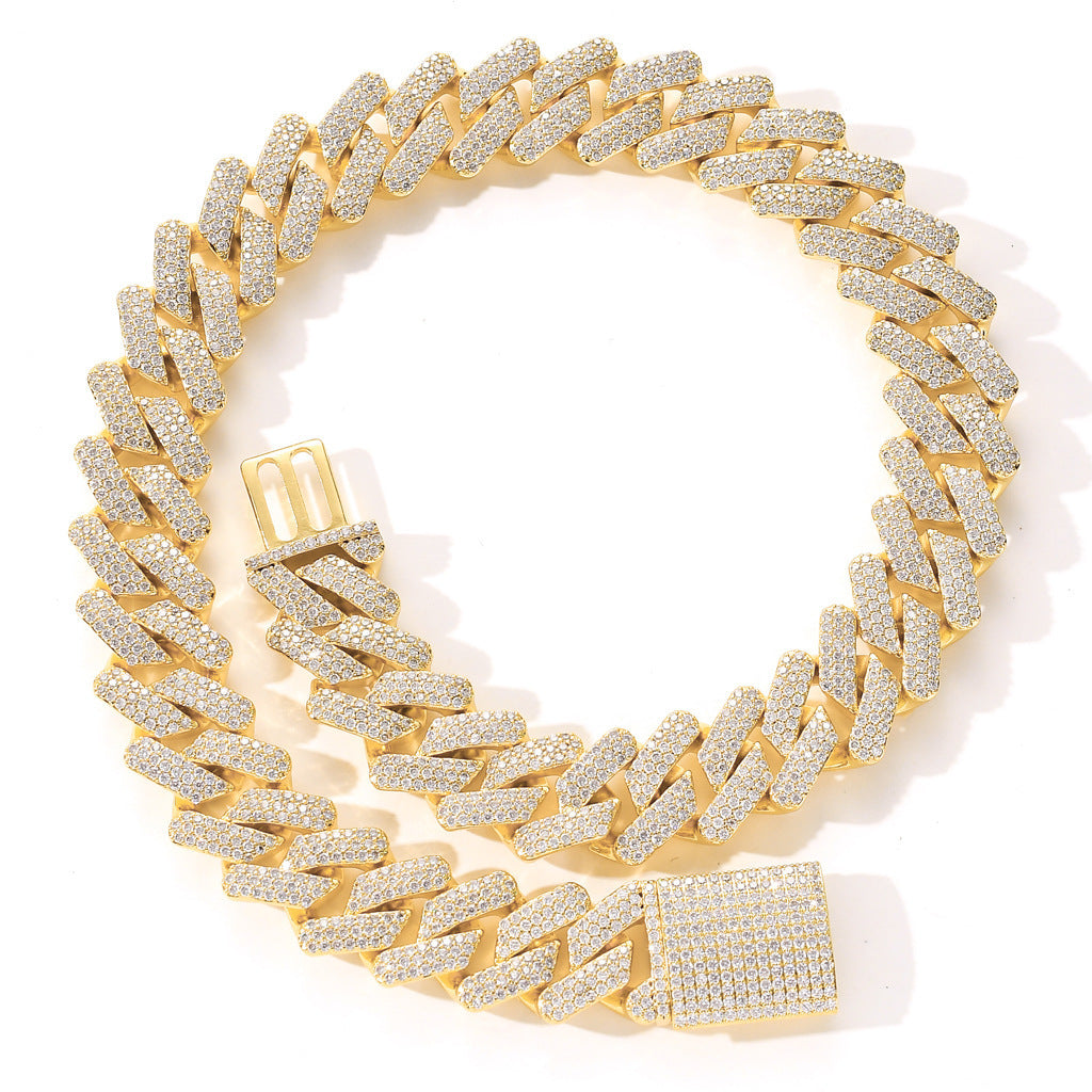 24K Gold-Plated Cuban Link Chain Necklace – Handset Micro Zircon Detailing – Statement Iced Out Luxury Piece