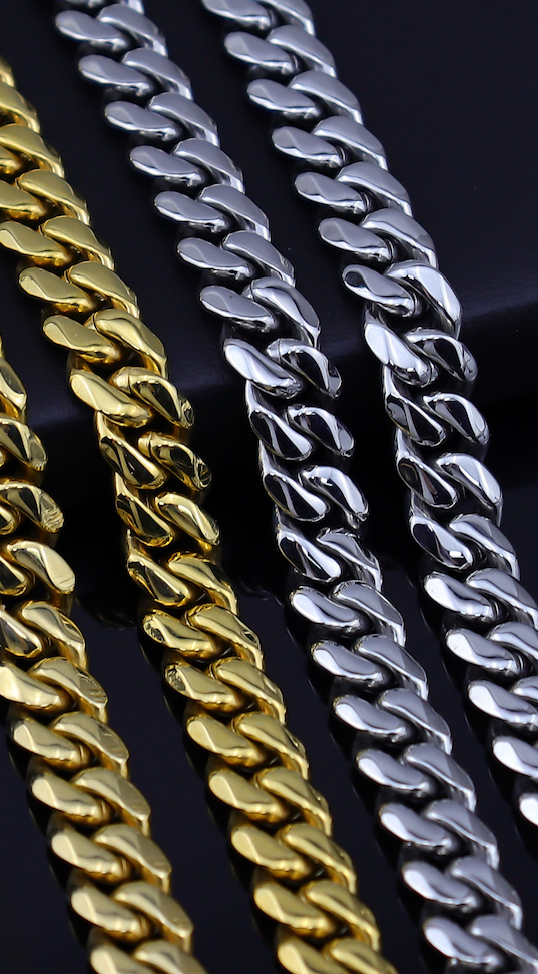 Luxury Stainless Steel Cuban Link Necklace – Polished Gold and Silver