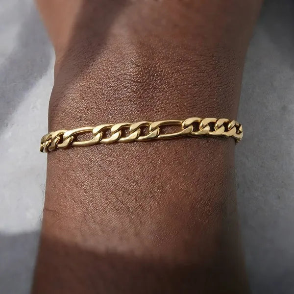 14K Gold-Plated Stainless Steel Figaro Bracelet – Refined Minimalist Chain for Men