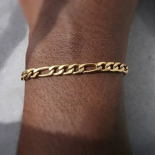 14K Gold-Plated Stainless Steel Figaro Bracelet – Refined Minimalist Chain for Men