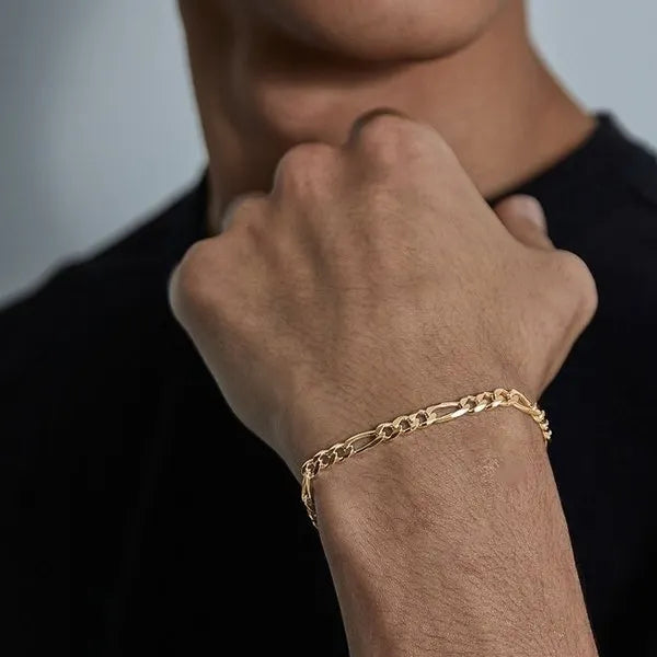14K Gold-Plated Stainless Steel Figaro Bracelet – Refined Minimalist Chain for Men